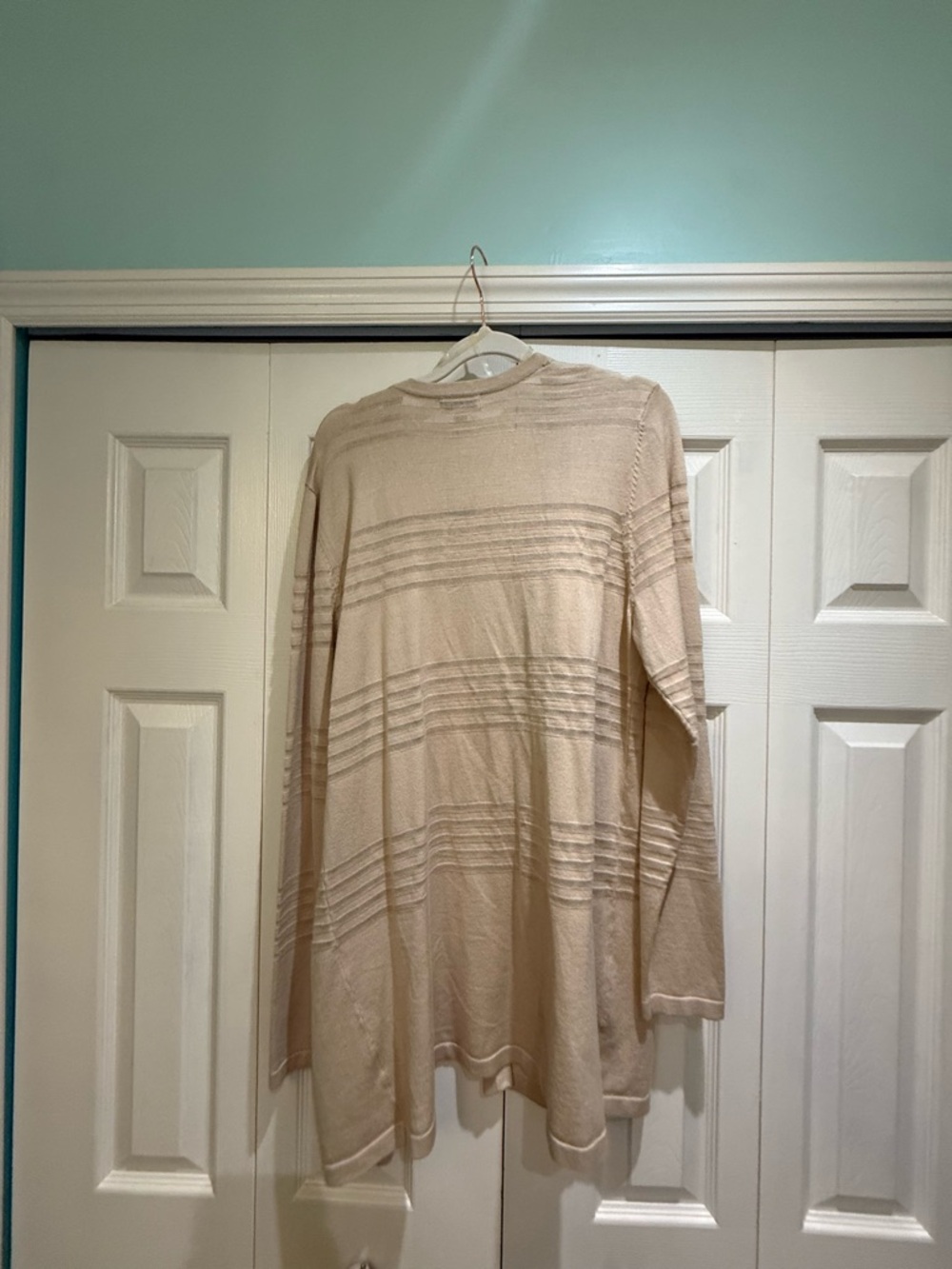 Kensie Beige Open-Front Textured Stripe Cardigan - Picture 2 of 2